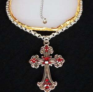 Silver Enchanted Choker Cross Charm Necklace Y2k Castlecore Glam Luxe Bling Ice